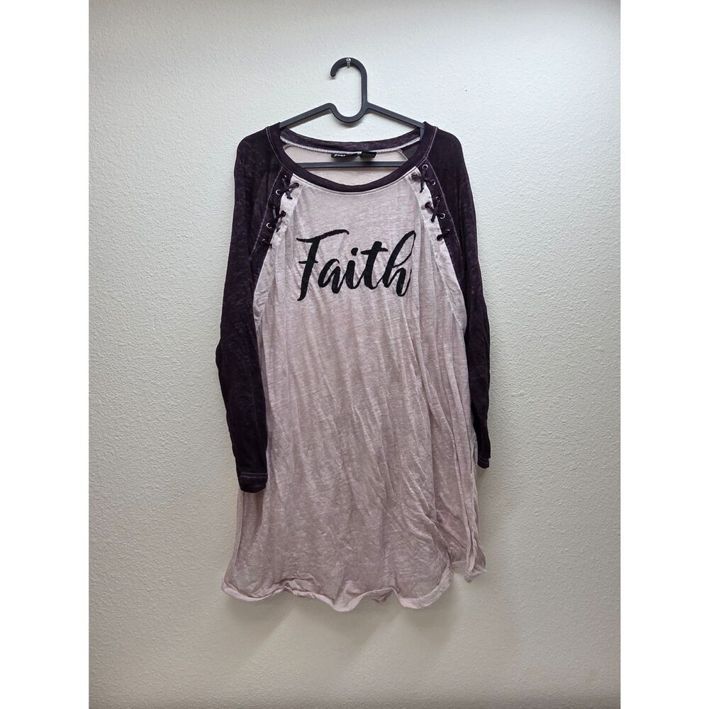 Joei & i Faith Raglan Tunic Top Womens Plus Size 2X Lace Up Shoulder Boho